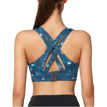 Imagem de Sutiã esportivo Yvette High Impact Criss Cross Back azul tamanho L