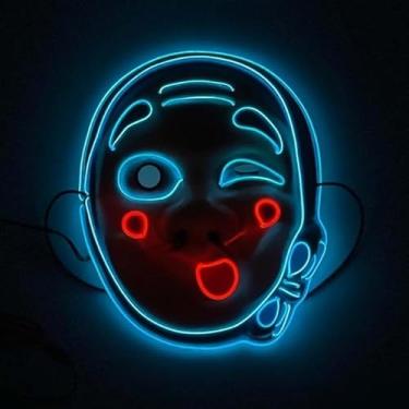 Imagem de SHANJIA Máscara de Halloween, máscara iluminada, crânio assustador com iluminação LED para festival de Halloween, cosplay, baile de máscaras, festa de carnaval (estilo 19)