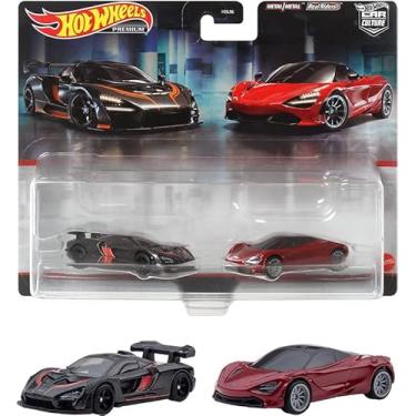 Imagem de McLaren Senna Dark Gray Metallic with Orange Stripes and McLaren 720S Red Metallic with Black Top Car Culture Set of 2 Cars Diecast Model Cars by Hot Wheels