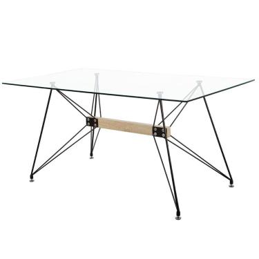 Imagem de Mesa de Vidro ANM8013M Anima Office Retangular 180x90 Base Metal Preto Ferro Detalhe Imita Madeira