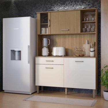 Imagem de Armário De Cozinha Moderna Verona 1200 Compacto E Funcional Ripado Bra