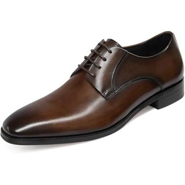 Imagem de GIFENNSE Sapato Oxford masculino feito à mão, moderno, clássico, com cadarço e forro de couro perfurado, Marrom escuro, 47