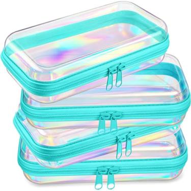 Imagem de Hoolerry 4 peças de estojo rígido transparente com zíper, sacos de maquiagem, bolsa de lápis de plástico, recipientes transparentes para cosméticos, lanches, blocos de construção, quebra-cabeças