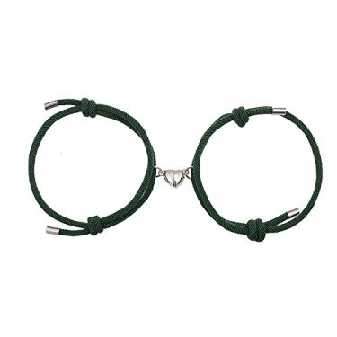 Imagem de tenghong2021 2 pulseiras magnéticas para casais para mulheres, homens, atração de sol e lua, presentes para namorados, namoradas, melhores amigas, Adjustable, 60-85mm (2.36”-3.35”), Nylon, Sem Pedra