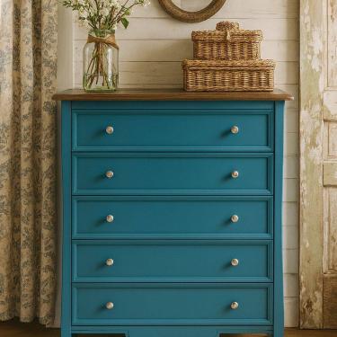 Imagem de Cômoda com 5 Gavetas 137,5x100cm Amsterdã Azul/Amêndoa