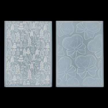 Imagem de GOMAKERER 2 peças, 2 estilos, pastas de plástico de Natal, estêncil de pirulito de árvore de Natal 3D, modelo de gravação, cartão de papel, estêncil em relevo para scrapbook, cartões, decoração de