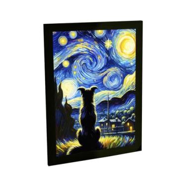 Imagem de Quadro Decorativo Cachorro Cão Na Noite Estrelada De Van Gogh V4 Decoração Poster Quarto Sala