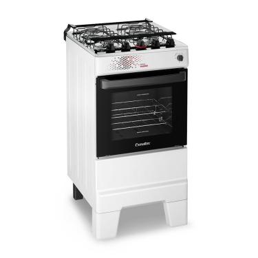 Imagem de Fogão A Gás Mesa Inox Tampa De Vidro Forno 50L Esmaltec Ideal Master Branco 4 Bocas Bivolt