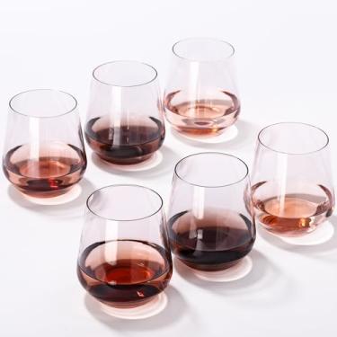 Imagem de JOVGANK Conjunto de 6 taças de vinho âmbar sem haste - Copos de vinho curtos soprados à mão - 500 ml, [Vidro de cristal sem chumbo] Copo de vinho espumante grande, presente exclusivo para aniversário