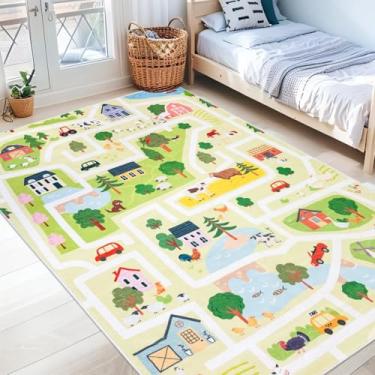 Imagem de Lacomfy Tapete infantil 12,5 x 20,3 cm, supergrande, tapete de trânsito, animal, trilha, carro, sala de aula, antiderrapante, tema de fazenda, para meninos, meninas, quarto, sala de jogos, verde