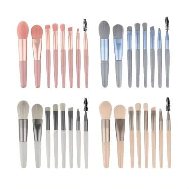 Imagem de Kit de Pincéis 8 Peças de Maquiagem Fibra Macia para Pó Sombra Blush e Sobrancelha (AZUL)