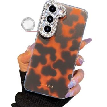 Imagem de I-MGAE-IN-AR Capa compacta para Samsung Galaxy S23 Amber Leopard design de moldura de proteção de lente de câmera de diamante completo, capa protetora de TPU macio e fino à prova de choque para