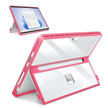 Imagem de SSS·GRGB Capa atualizada para Microsoft Surface Pro 11/10/9/8 13 polegadas, capa robusta multifuncional compatível com teclados, transparente e vermelho