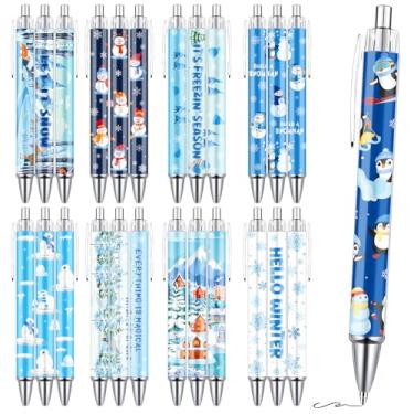 Imagem de Wxiben Canetas esferográficas Hello Winter, 36 peças, urso polar, boneco de neve, pinguim, conjunto de canetas retráteis, macias, presentes em massa para homens, mulheres, escritório, sala de aula