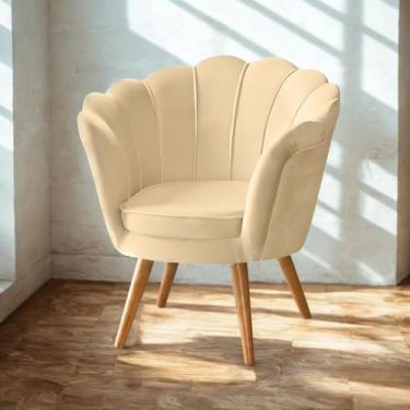 Imagem de Poltrona Pétala Veludo Bege Pés Palito Design Atemporal Ideal para Recepção Sala Quarto