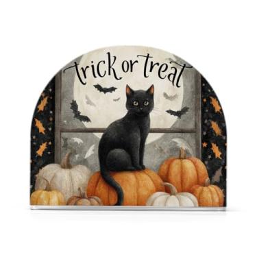 Imagem de YNNALE Doces ou travessuras outono Halloween porta guardanapo gato para mesa outono porta-guardanapos de coquetel acrílico stand up caixa de lenços decorativa para casa cozinha sala jantar festa