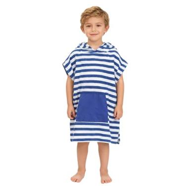 Imagem de MissShorthair Poncho de toalha para crianças, toalha de praia com capuz para meninas e meninos, poncho de surfe roupão de banho de microfibra toalha de banho 7-10 anos azul real