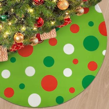 Imagem de Saia de árvore de Natal verde limão de 122 cm, vermelha, verde, branca, com bolinhas, grande, tapete redondo para árvores de Natal para Natal, inverno, férias, casa, festa, decoração interna e externa