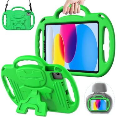 Imagem de AVAWO Capa infantil para iPad 10th 10,9 polegadas/iPad Air 5/iPad Air 4 geração (2022/2020) - com alça de ombro/alças/suporte ajustável, capa leve durável para iPad 10 geração, verde