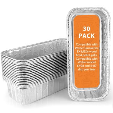 Imagem de Whaleme Panelas coletoras de grade, forro de copo coletor de graxa de folha de alumínio, prata, 28 x 12 cm, pacote com 30, compatível com Weber SmokeFire EX4/EX6/EPX6, Summit & Genesis II 400/600