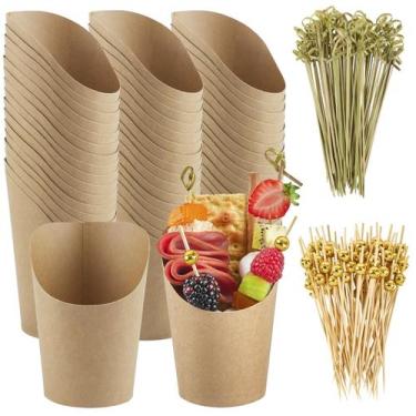Imagem de Copos descartáveis de charcutaria Ocmoiy Kraft Paper 400mL (50 copos)
