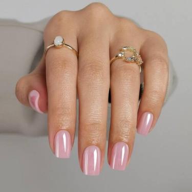 Imagem de Pressione as unhas ShangMeng Pink Chrome Square Soft Gel Short