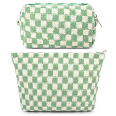 Imagem de Bolsa de maquiagem SOIDRAM Checkered Green Large Cosmetic Travel