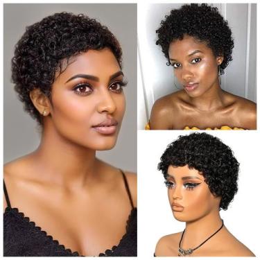 Imagem de Peruca curta Wigbow Afro Kinky Curly Pixie Cut 100% cabelo humano
