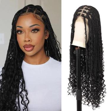 Imagem de Peruca trançada Fecihor Boho Knotless 36" HD de renda frontal para mul