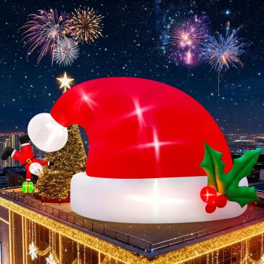 Imagem de Kalolary Chapéu inflável de Natal de Papai Noel, decorações longas de Natal ao ar livre com luzes LED embutidas, decoração vibrante de festival de Natal para gramado, quintal, jardim, festa de feriado