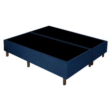 Imagem de Cama Base Box King Bipartido Azul Suede 193x203