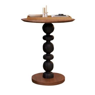 Imagem de Mesa lateral minimalista retrô de madeira pequena mesa redonda baixa café mesa de cabeceira sala de estar varanda