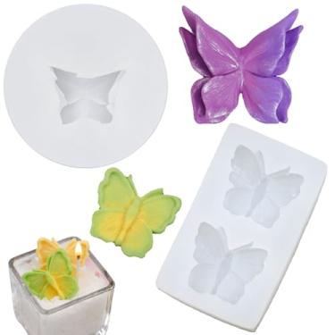 Imagem de 2 pçs moldes de silicone borboleta 3D dupla camada borboleta chocolate fondant moldes de sabão fofo resina epóxi molde para chocolate, topo de cupcake, decoração de bolo, artesanato de doces