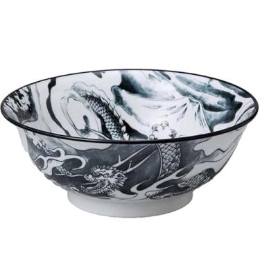 Imagem de Dragão japonês Mino Ware e Mt. Fuji padrão 21 cm diâmetro cerâmica ramen sopa macarrão ou tigela de servir (preto)
