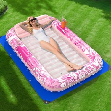 Imagem de Espreguiçadeira inflável para piscina de bronzeamento com tapete de proteção, boia de piscina de 177,8 cm x 116,8 cm adulto com travesseiro, boia de banheira 6 em 1, boia para banhos de sol, cama de