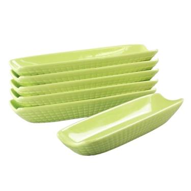 Imagem de LIUYWYHCF Suportes de espiga de milho Ceramic Select 23 cm, conjunto de 6 pratos brancos, para nozes, azeitonas, lanches, queijo, fundo antiderrapante – Seguro para micro-ondas e lava-louças