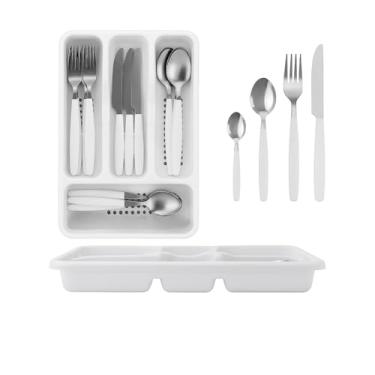 Imagem de Jogo de Faqueiro 25 Peças com Porta Talher | Aço Inox e Cabos Brancos | Ideal para 6 Pessoas – Praticidade, Organização e Elegância à Mesa