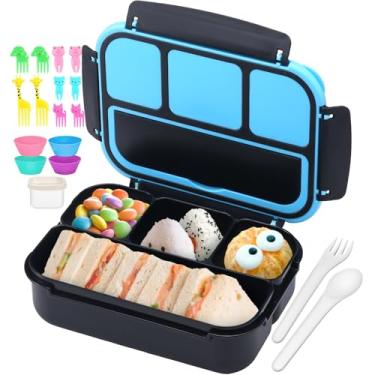 Imagem de QQKO Caixa Bento para crianças e adultos, lancheira escolar infantil para meninos e meninas, recipientes com 4 compartimentos, recipiente para molhos, utensílios, palhetas de comida e copos de muffin
