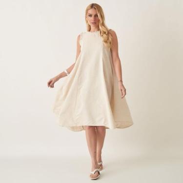 Imagem de Vestido Midi Linho com Babadinhos - Bloom, Cru, GG