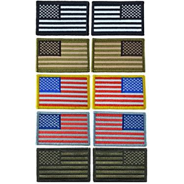 Imagem de Conjunto completo de emblema tático da bandeira dos EUA 5 x 7,6 cm - por Ranger Return - (preto, verde-oliva, multitan, prata subjugada, vermelho branco azul com bandeira reversa) _RR-TACT-USAF-COMP