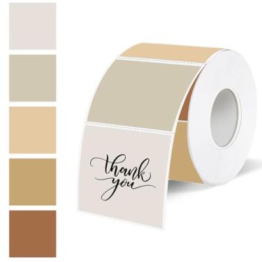 Imagem de Adesivos de impressora de etiquetas térmicas quadradas de 3,8 cm, adesivos autoadesivos de etiquetas térmicas diretas gradientes bege, design de linha à prova d'água/perfuração - 500 folhas