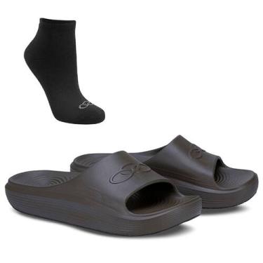 Imagem de Kit Olympikus 1 Chinelo Sereno e 1 Meia de Cano Curto Masculina, Marro