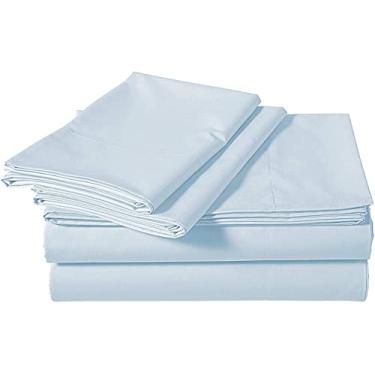 Imagem de Calico Homes 800 fios padrão sólido 10-12 polegadas bolso profundo 100% algodão egípcio 4 peças conjunto de lençol 4 cores, Light Blue, King, 4