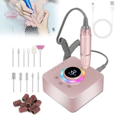 Imagem de Kit profissional de furadeira de unha sem fio 45.000 RPM – luz RGB, 11 brocas, lima elétrica recarregável de baixa vibração para unhas de gel/acrílico, portátil com suporte para brocas para salão