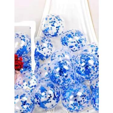Imagem de Kit De 5 Ou De 10 Balão Cristal Transparente N9 Com Confete 10 mm Colorido, Festas e Decoração.(C/10 Azul Escuro)