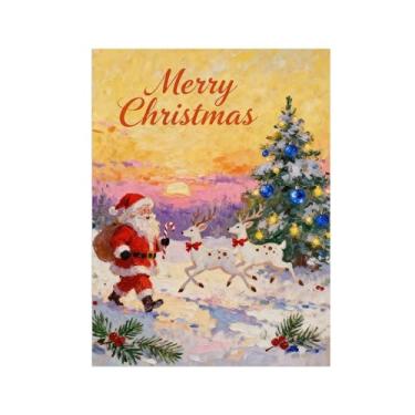 Imagem de Quadro parede Natal-Impressões em tela-Árvore dois cervos-Pintura paisagem abstrata para decoração sala de estar-Presente Natal 60x80cm Sem Moldura