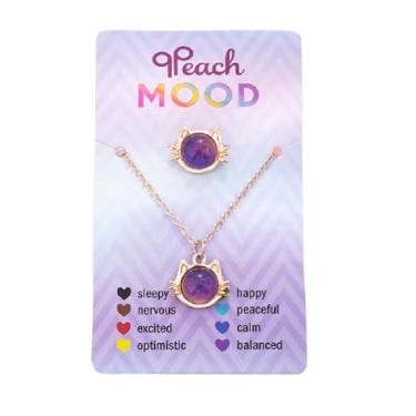 Imagem de KZL Conjunto de colar de humor com sensor de temperatura e mudança de cor, fofo, gato, unicórnio, redondo, amor, coração, pingente de colar, anéis abertos com cartão para mulheres, casal, amizade