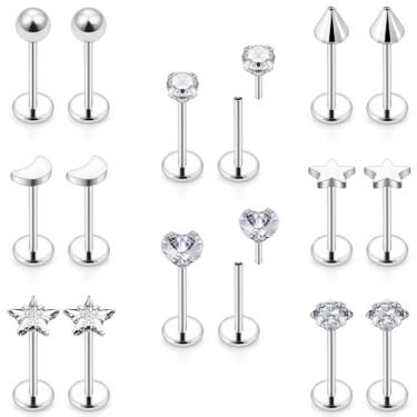 Imagem de Oicctyzio 20/18/16 g Anéis de nariz sem rosca brincos de costas planas medusa lábio labret cartilagem hélice tragus concha hipoalergênico aço cirúrgico piercing joia para mulheres e homens, 20g*5/16in