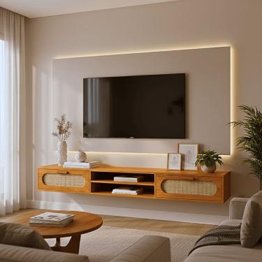 Imagem de Rack Suspenso Para Tv Santorini Com Nichos Organizadores