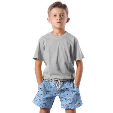 Imagem de Shorts Infantil Bermuda Calção Praia Verão Avião Papel Cartoon Voo 168